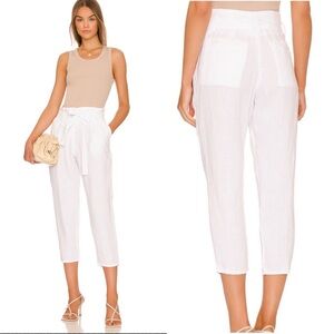L'Agence, Heather Paperbag Linen Cropped Pants, Blanc (White), Size 31